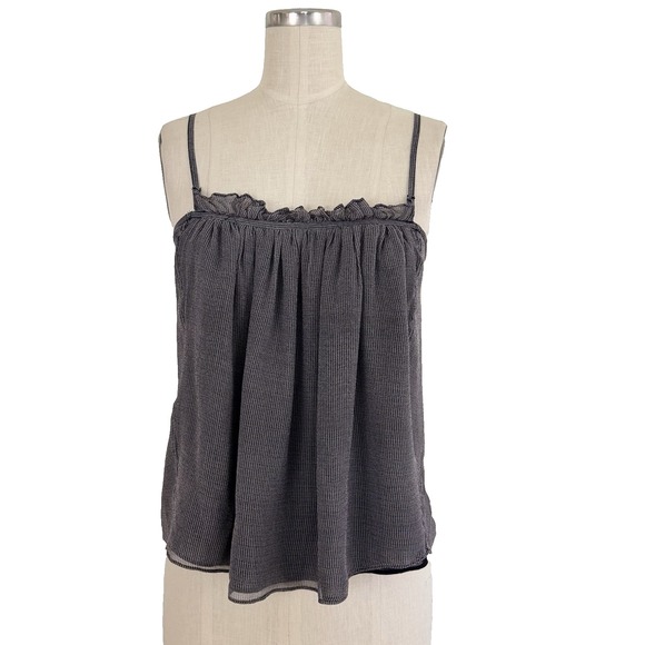 Country Road Women's Black Gingham Check Silk Top XS Ruffle Trim Spaghetti Strap - Picture 1 of 10